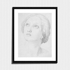 Art Print, Minimalist Black & White Woman Bust Portrait Sketch
